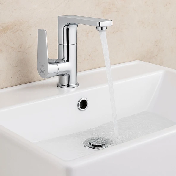 LAVABO BATARYASI KROM BANYO LAVABO MUSLUK AĞIR PRİNÇ GÖVDE DÖNER BORU MODERN LÜKS ARMATÜR GÜMÜŞ GRİ - 2