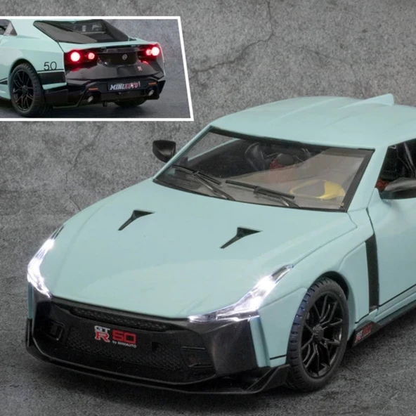 Miniauto 1:24 GTR-50 Diecast Model Araba Sesli Işıklı 20 cm Açılır Kapı Çek Bırak Gri - 2