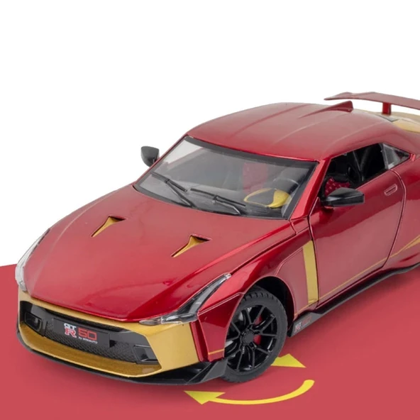 Miniauto 1:24 GTR-50 Diecast Model Araba Sesli Işıklı 20 cm Açılır Kapı Çek Bırak Turkuaz - 4
