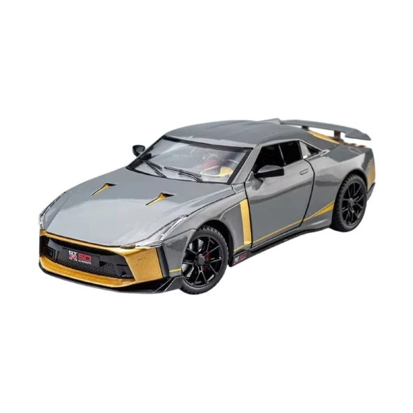 Miniauto 1:24 GTR-50 Diecast Model Araba Sesli Işıklı 20 cm Açılır Kapı Çek Bırak Gri