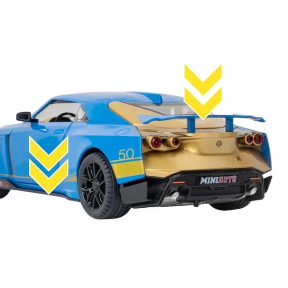 Miniauto 1:24 GTR-50 Diecast Model Araba Sesli Işıklı 20 cm Açılır Kapı Çek Bırak Gri - 3
