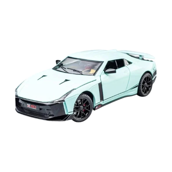 Miniauto 1:24 GTR-50 Diecast Model Araba Sesli Işıklı 20 cm Açılır Kapı Çek Bırak Turkuaz