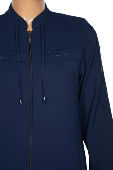 Hesna Kadın Hüma Dokuma Krep Aksesuarlı Araboy Lacivert Ferace - Resim 2