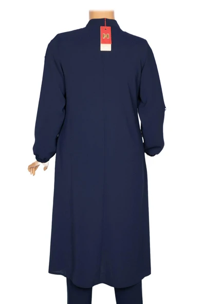 Hesna Kadın Hüma Dokuma Krep Aksesuarlı Araboy Lacivert Ferace - Resim 4