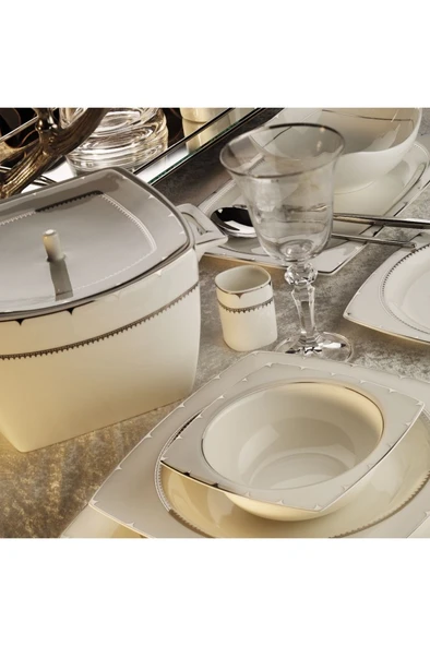 Aryıldız Bone Square Platin 60 Parça 12 Kişilik Yemek Takımı