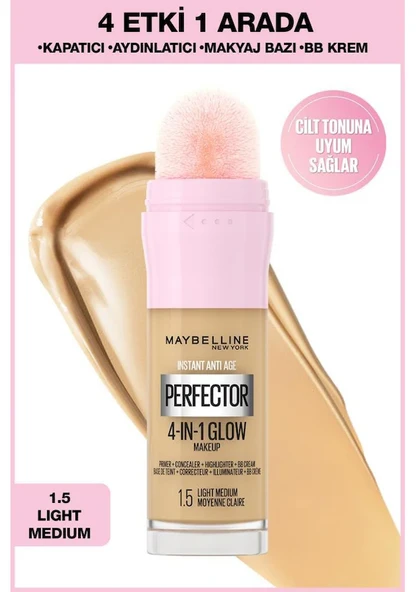 Maybelline New York Instant Perfector Glow 4 Etki 1 Arada Fondöten- 1.5 Light Medium