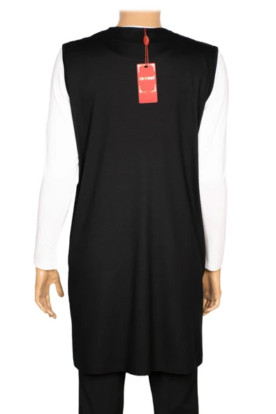 Hesna Kadın Sofya Önü Dantel Basen Altı Penye Siyah Yelek - 3