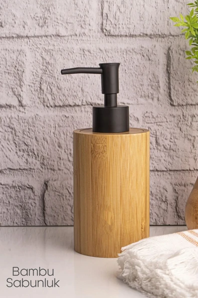 Tilbe Home 2li Bambu Sabunluk Seti Hands Dishes Mutfak Banyo Sıvı Sabunluk 500ml Doğal Bambu Stantlı Retro Set - 2