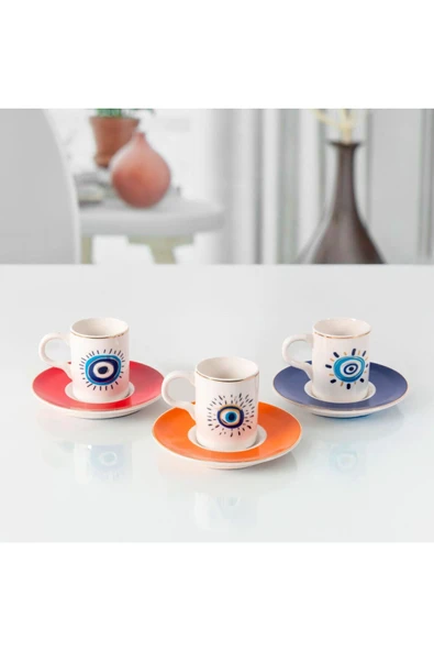 GÜRAL PORSELEN Camelia 12 Parça 6 Kişilik Kahve Takımı 6705 Nazar