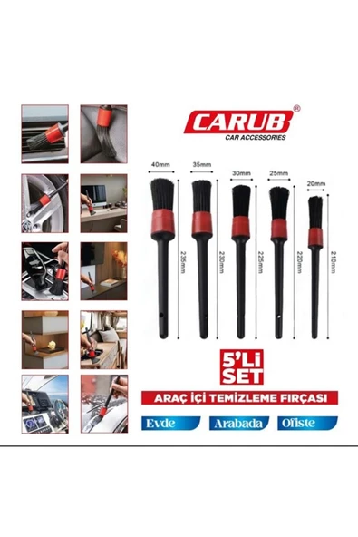 carub car accessories Araç İçi Temizleme Fırçası Detaylı 5’li Fırça Seti
