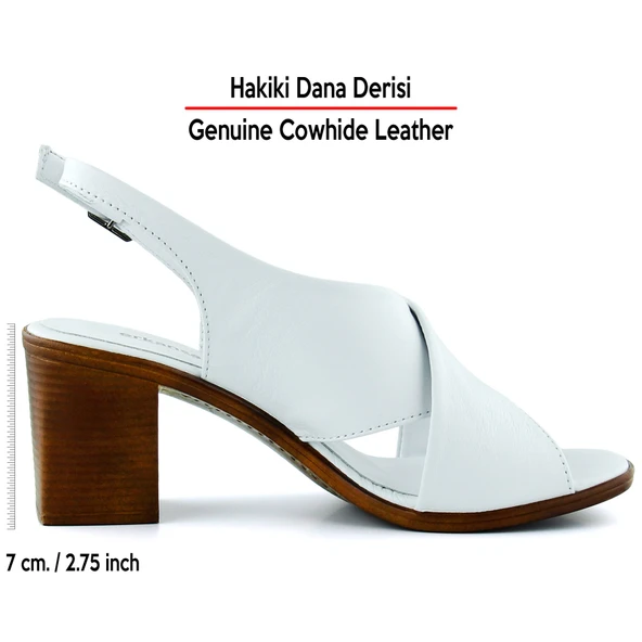 Erkan Saçmacı Soleil Beyaz Hakiki Dana Derisi Çapraz Bantlı Kalın Topuklu Rahat Günlük Sandalet - 2
