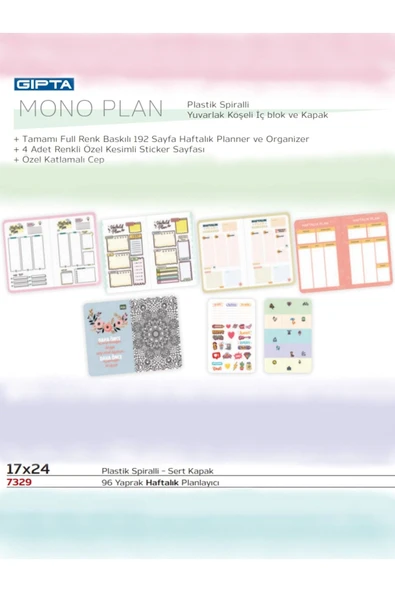 Gıpta Mono Plan Spiralli Sevilmek Sevmek Sert Kapak 96 Yaprak 17*24 Haftalık Planlayıcı / B-30 - Resim 2