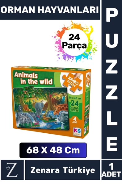 Eğlenceli Eğitici Görsel Algı Problem Çözme Becerisi Çocuk Büyük Boy PUZZLE 24Parça ORMAN HAYVANLARI