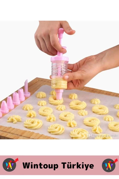 Premium BPA Free Pratik Kolay Temizlenir Plastik Mutfak Hamur Kek Pasta Süsleme 7 Uçlu Krema Pompası - 3
