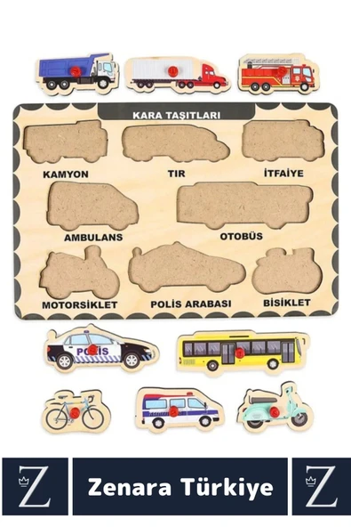 Premium Eğlenceli Eğitici Görsel Algı Problem Çözme Becerisi Çocuk Bul Tak PUZZLE KARA TAŞITLARI - 2