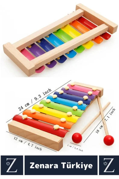 Çocuk Oyun Eğitici Müzik Aletleri Ses Algısı Tanıma Tın Ton Ayarlı Eğlenceli AHŞAP RENKLİ KSİLOFON - Resim 3