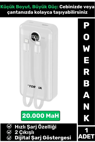Kompakt 2 Çıkışlı Dijital Şarj Göstergeli Hızlı Şarj 20000 mAh Powerbank Taşınabilir Şarj Cihazı