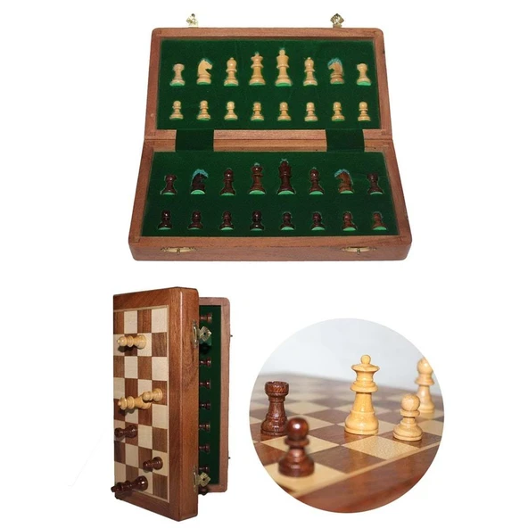Mıknatıs Taşlı Ahşap Katlanabilir Kutulu Satranç Oyunu 25 Cm - 2