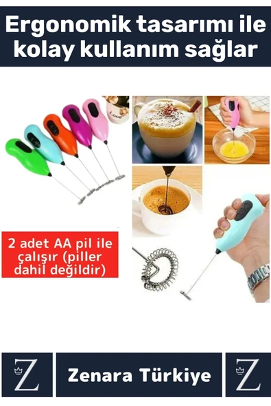 Ergonomik Çelik Uç Soğuk Kahve Süt Köpürtücü Sos Krema Mama Yumurta Çırpıcı Pilli Pratik Mini Mikser - 3