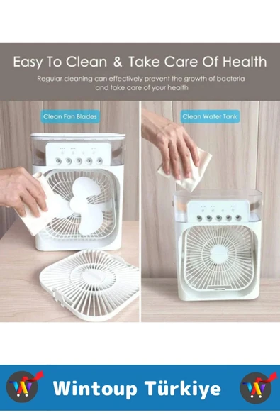 Kompakt Sessiz Çalışma 3 Kademeli RGB Aydınlatma Nemlendirici Özellikli Ev Ofis Mini Vantilatör FAN - 4