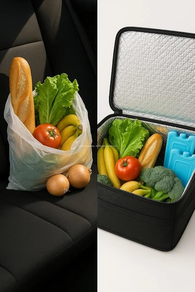 Isı Koruyucu Termal Taşıma Çantası 39x29x25 cm Keçe Dış Yüzeyli Araç İçi Organizer - 7