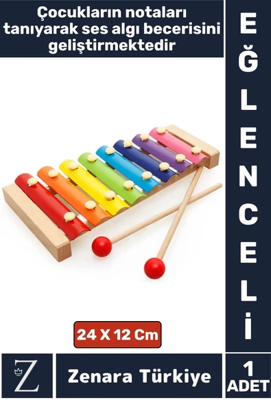 Çocuk Oyun Eğitici Müzik Aletleri Ses Algısı Tanıma Tın Ton Ayarlı Eğlenceli AHŞAP RENKLİ KSİLOFON ürün görseli