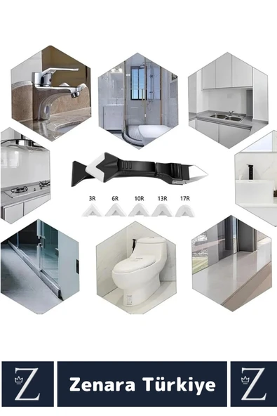 Premium Yüksek Kalite Kompakt 3 in 1 Fayans Derz Silikon Kazıyıcı Uygulayıcı 5 Silikon Başlık Hediye - 5