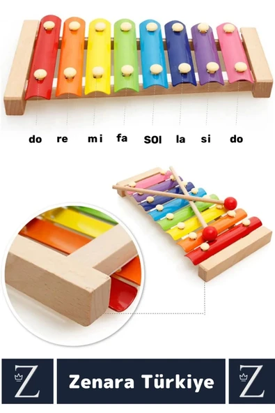 Çocuk Oyun Eğitici Müzik Aletleri Ses Algısı Tanıma Tın Ton Ayarlı Eğlenceli AHŞAP RENKLİ KSİLOFON - Resim 2