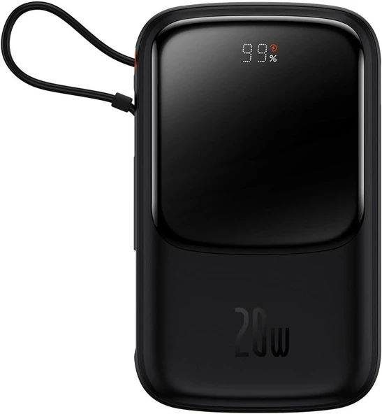 Baseus Q Pow Pro Overseas Edition 10.000 Mah Lcd Display 20W Powerbank (Lightning Kablolu), Siyah