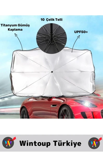 Premium Titanyum Gümüş Kaplama Uzun Ömürlü UV Koruyucu Araç İçi Ön Cam Şemsiye Güneşlik - 3