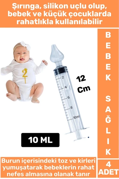 Premium Bebek Burun Şırıngası Burun Temizleme Kiti Silikon Uçlu Burun Nazal Yıkama Aspiratörü 4 Adet
