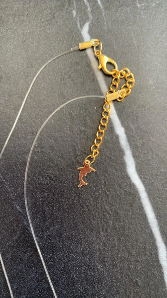 Sedefli Beyaz Renkli Deniz Kabuk Süslemeli Fil Şekilli Yunuslu Gold Aksesuarlı Misinalı Epoksi Kolye