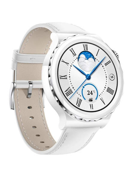 Huawei Watch Gt3 Pro 43MM Seramik Kasa - Beyaz Deri ''TEŞHİR'' - 2