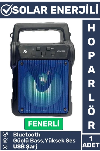 Premium Kompakt Yüksek Ses Güçlü Bass Fenerli Kamp Piknik USB/Solar Enerjili Bluetooth Hoparlör
