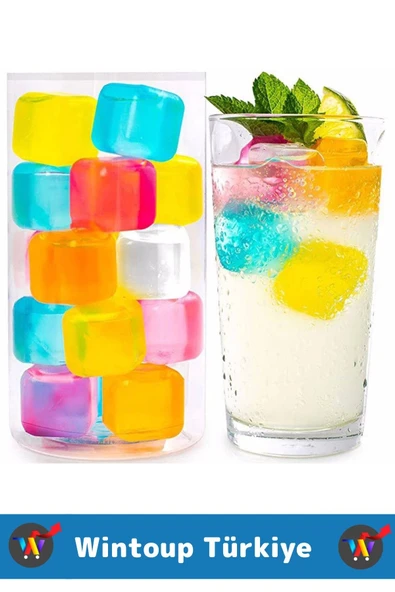 Yıkanabilir Tekrar Kullanılabilir Buzluk Banyo Havuz Kokteyl Serinlik Pratik Renkli Buz Küpü 20Adet - Resim 2