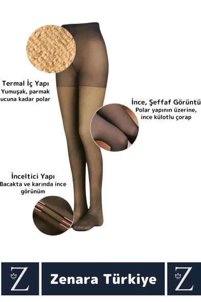 Toparlayıcı Korse Etkili Dayanıklı Esnek Sıcak Tutan Termal Peluş İçli Ten Görünümlü Tayt Çorap - 2