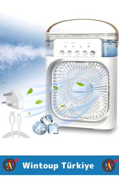 Kompakt Sessiz Çalışma 3 Kademeli RGB Aydınlatma Nemlendirici Özellikli Ev Ofis Mini Vantilatör FAN - 3