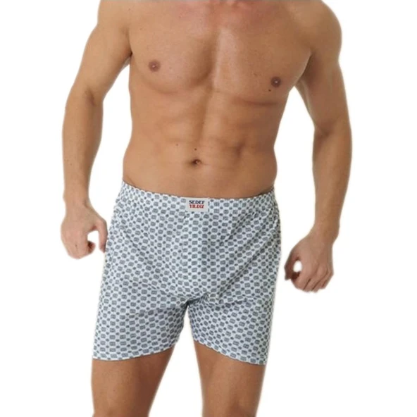 6 Adet Sedef Yıldızı Erkek Büyük Beden Penye Desenli Boxer 1012