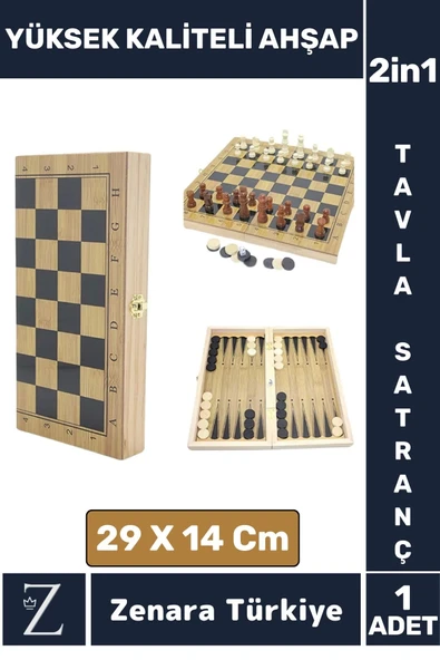 Premium Yüksek Kaliteli Ahşap Arkadaş Oyun Hediyelik Ahşap Tavla Satranç 2 in 1 Oyun Seti 29 X 14Cm