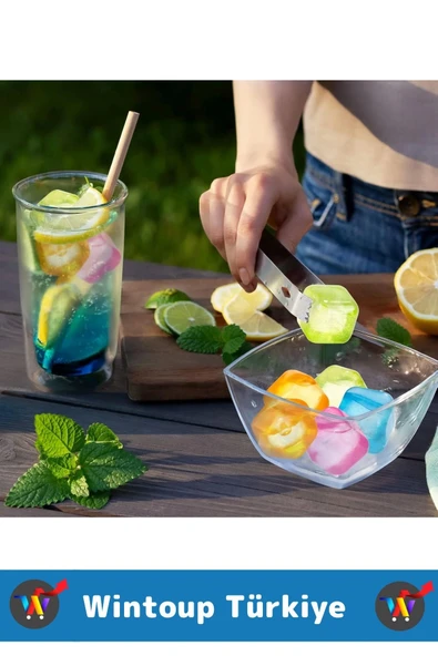 Yıkanabilir Tekrar Kullanılabilir Buzluk Banyo Havuz Kokteyl Serinlik Pratik Renkli Buz Küpü 20Adet - Resim 4