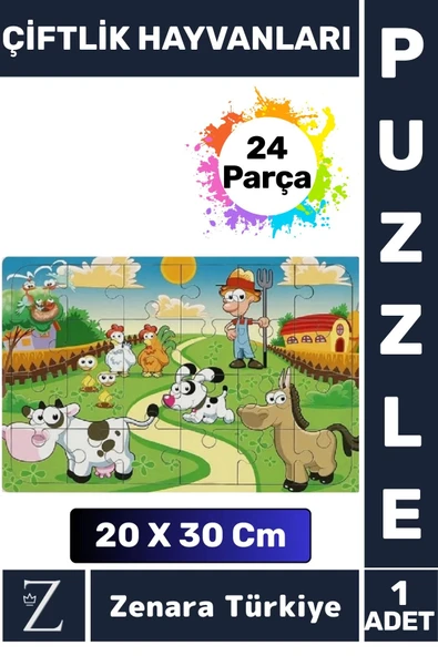Eğlenceli Eğitici Görsel Algı Problem Çözme Becerisi Çocuk Büyük PUZZLE 24 Parça ÇİFTLİK HAYVANLARI ürün görseli