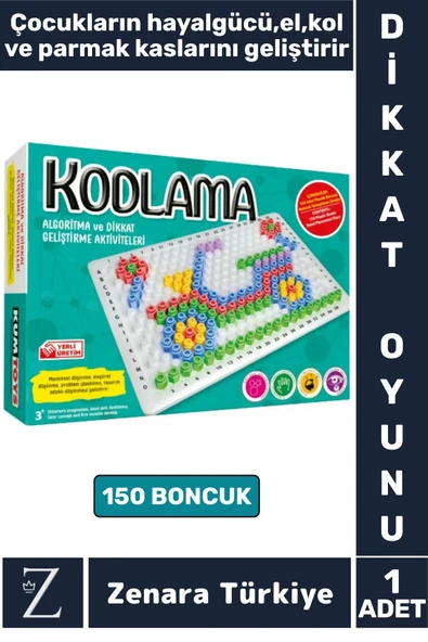 Çocuk Eğlenceli El Kol Parmak Kasları Hayalgücü Geliştiren Dikkat Beceri Oyunu 150 Boncuklu KODLAMA ürün görseli