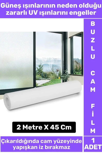 İz Bırakmaz İç Göstermez Gizlilik Ofis Salon Banyo UV Koruyucu Buzlu Cam Film 2Metre X 45 Cm