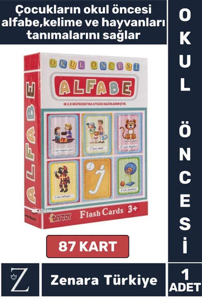 Okul Öncesi Eğitici Görsel Algı Alfabe Kelime Nesne Hayvan Tanıtıcı MEB Uyumlu 87 Kart ALFABE ürün görseli