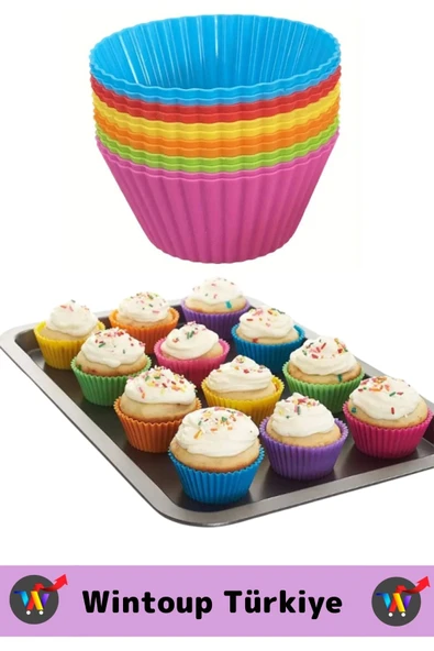Premium Yüksek Isıya Dayanıklı Esnek Yapışmaz Tekrar Kullanılabilir Silikon Kek Muffin Kalıbı 12'li - 2