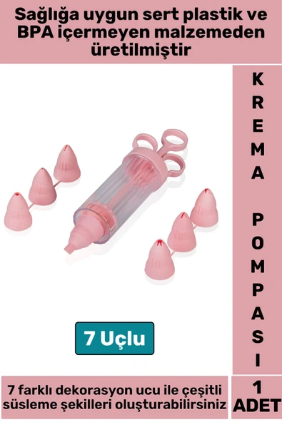 Premium BPA Free Pratik Kolay Temizlenir Plastik Mutfak Hamur Kek Pasta Süsleme 7 Uçlu Krema Pompası
