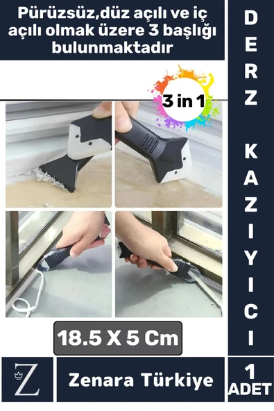 Premium Yüksek Kalite Kompakt 3 in 1 Fayans Derz Silikon Kazıyıcı Uygulayıcı 5 Silikon Başlık Hediye