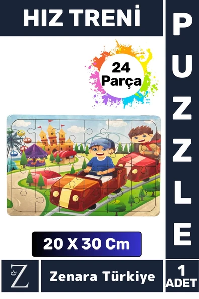 Eğlenceli Eğitici Görsel Algı Problem Çözme Becerisi Çocuk Büyük Boy PUZZLE 24 Parça HIZ TRENİ