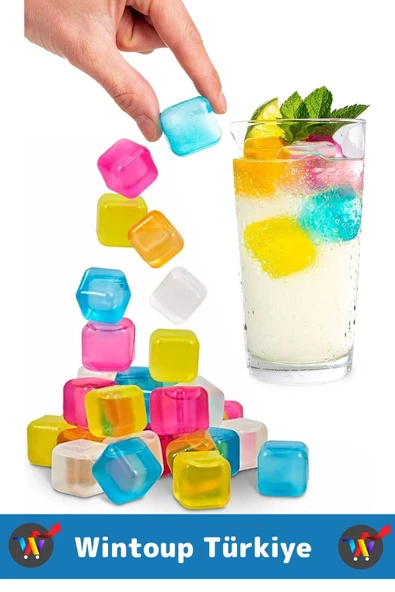 Yıkanabilir Tekrar Kullanılabilir Buzluk Banyo Havuz Kokteyl Serinlik Pratik Renkli Buz Küpü 20Adet - Resim 3
