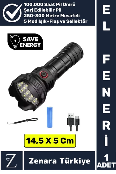 Kamp Avcı Deprem Balıkçı Güvenlik 19 Ledli 5 Mod+Flaş+Sellektör Geniş Açı Güçlü Beyaz Işık EL FENERİ